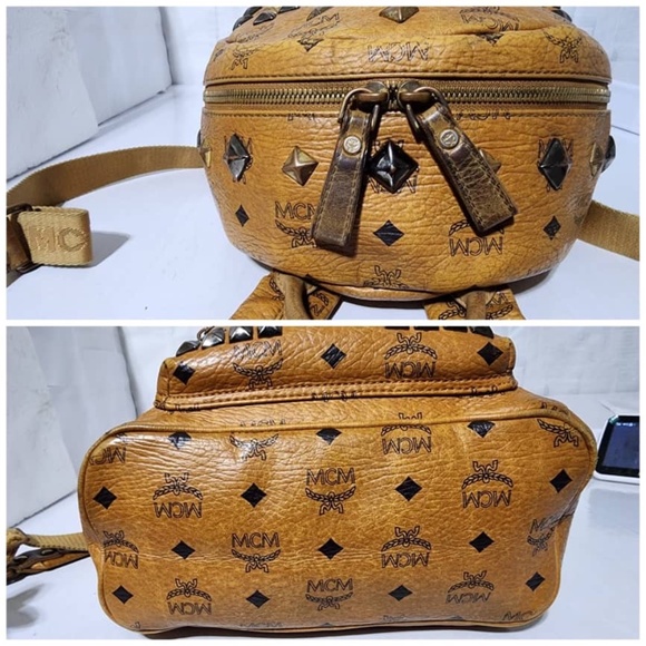 Authentic MCM Visetos Studded Small Stark M Backpack Cognac - Picture 8 of 16